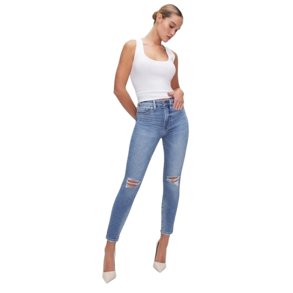 Good American Good Waist Distressed Denim Jeans Size 14 - Picture 1 of 5